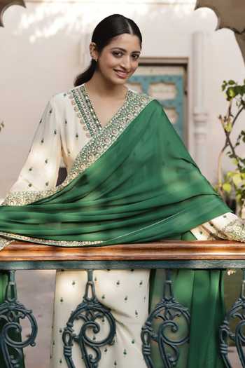 Buy Surkh Syahi Ivory Crepe Printed A-line Kurta Palazzo Set Online at Aza Fashions Buy_Surkh Syahi_Ivory Crepe Printed A-line Kurta Palazzo Set _Online_at_Aza_Fashions