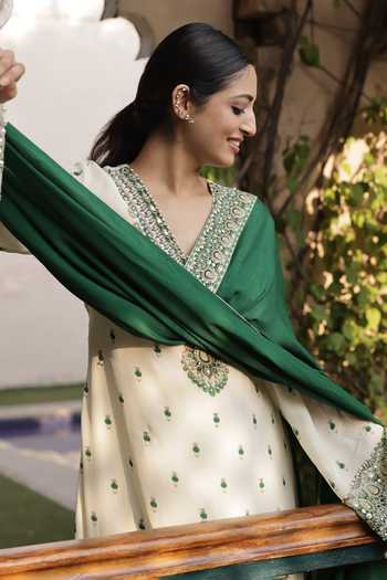 Shop_Surkh Syahi_Ivory Crepe Printed A-line Kurta Palazzo Set _Online_at_Aza_Fashions