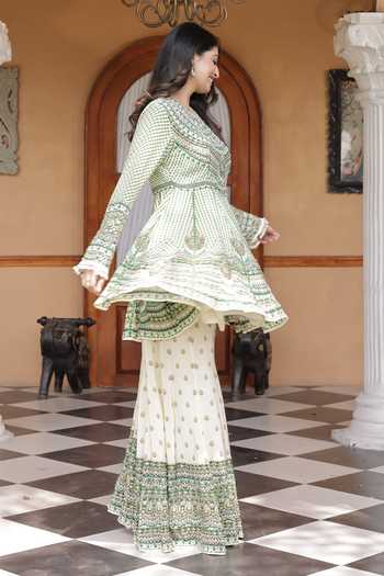 Surkh Syahi Printed Peplum Kurta & Sharara Set 