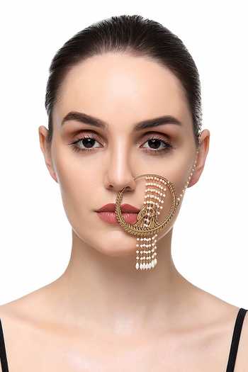 Raabta By Rahul White Ragi Pearl Embellished Nose Ring Online at Aza Fashions Raabta By Rahul_White Ragi Pearl Embellished Nose Ring _Online_at_Aza_Fashions