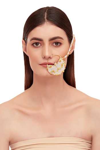 Raabta By Rahul_Green Zuhur Pearl Jaal Nose Ring _Online_at_Aza_Fashions