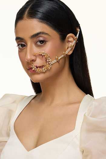 Raabta By Rahul_Green Dilkash Zirconia Embellished Nathni _Online_at_Aza_Fashions