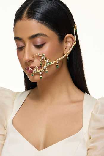 Raabta By Rahul_Green Kamal Pushp Polki Embellished Nathni _Online_at_Aza_Fashions