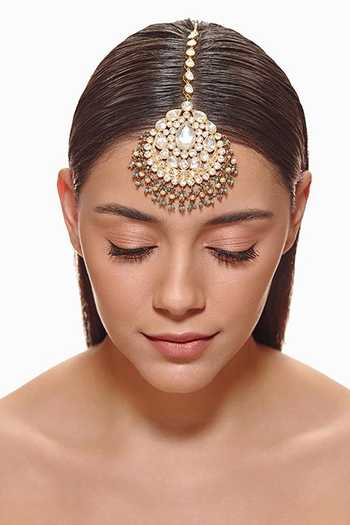Raabta By Rahul_Green Pearl Polki Tikka _Online_at_Aza_Fashions