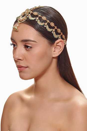 Raabta By Rahul_Green Stones Kundan Flower Double Borla Mathapatti _Online_at_Aza_Fashions