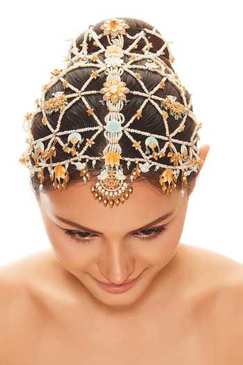Buy Raabta By Rahul Blue Beads, Pearls Lilly Jaal Mathapatti at Aza Fashions Buy_Raabta By Rahul_Blue Beads, Pearls Lilly Jaal Mathapatti _at_Aza_Fashions