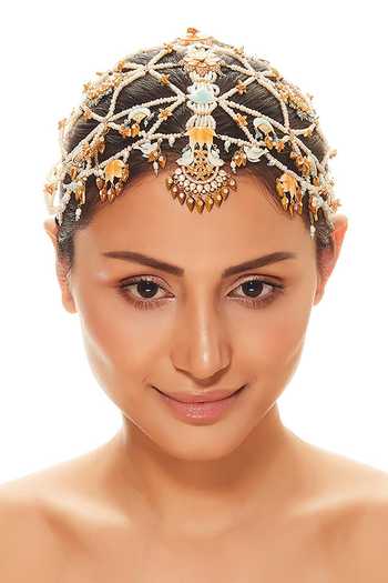 Raabta By Rahul Blue Beads, Pearls Lilly Jaal Mathapatti Online at Aza Fashions Raabta By Rahul_Blue Beads, Pearls Lilly Jaal Mathapatti _Online_at_Aza_Fashions