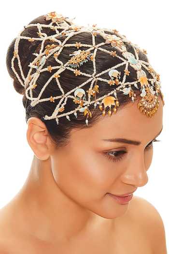 Buy Raabta By Rahul Blue Beads, Pearls Lilly Jaal Mathapatti Online at Aza Fashions Buy_Raabta By Rahul_Blue Beads, Pearls Lilly Jaal Mathapatti _Online_at_Aza_Fashions