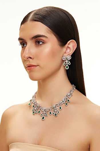 Raabta By Rahul White Prasine Diamante Necklace Set Online at Aza Fashions Raabta By Rahul_White Prasine Diamante Necklace Set _Online_at_Aza_Fashions