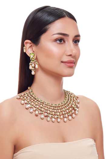 Raabta By Rahul Green Polki Bird Man Jaal Necklace Set Online at Aza Fashions Raabta By Rahul_Green Polki Bird Man Jaal Necklace Set _Online_at_Aza_Fashions