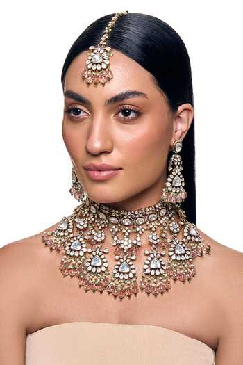 Raabta By Rahul Pink Aneeqa Polki Embellished Necklace Set Online at Aza Fashions Raabta By Rahul_Pink Aneeqa Polki Embellished Necklace Set _Online_at_Aza_Fashions