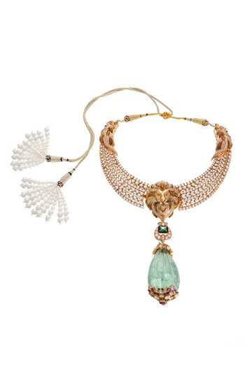 Shop Raabta By Rahul Green Haideri Studded Necklace at Aza Fashions Shop_Raabta By Rahul_Green Haideri Studded Necklace _at_Aza_Fashions