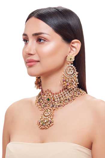 Raabta By Rahul Gold Plated Multicoloured Tourmaline And Sapphire Necklace Set Online at Aza Fashions Raabta By Rahul_Gold Plated Multicoloured Tourmaline And Sapphire Necklace Set _Online_at_Aza_Fashions