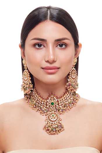 Raabta By Rahul Multicoloured Tourmaline & Sapphire Necklace Set 