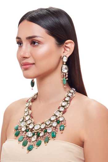 Raabta By Rahul Green Uneven Polki Necklace Set Online at Aza Fashions Raabta By Rahul_Green Uneven Polki Necklace Set _Online_at_Aza_Fashions