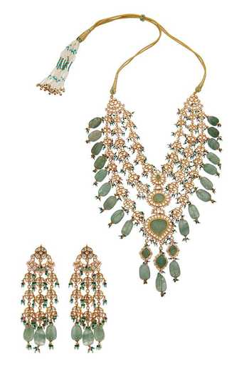 Shop Raabta By Rahul Pink Carved Emerald And Kundan Necklace Set at Aza Fashions Shop_Raabta By Rahul_Pink Carved Emerald And Kundan Necklace Set _at_Aza_Fashions