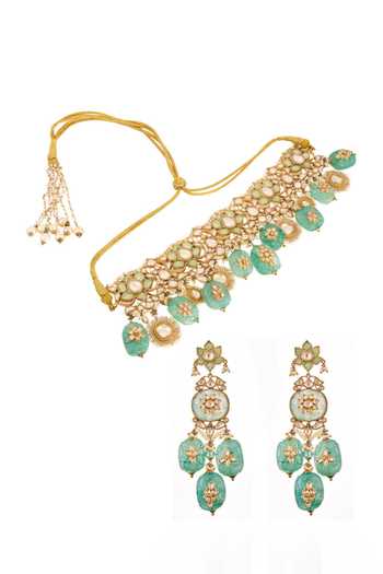 Raabta By Rahul Nour Beryl Stones Necklace Set 