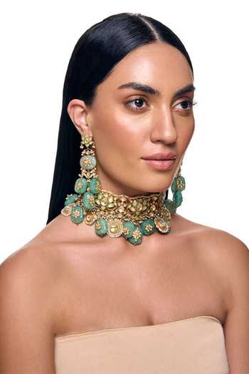 Raabta By Rahul Green Nour Beryl Stones Necklace Set Online at Aza Fashions Raabta By Rahul_Green Nour Beryl Stones Necklace Set _Online_at_Aza_Fashions