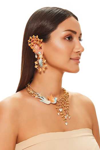 Raabta By Rahul Blue Bird Of Paradise Meenakari Necklace Set Online at Aza Fashions Raabta By Rahul_Blue Bird Of Paradise Meenakari Necklace Set _Online_at_Aza_Fashions