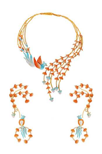 Raabta By Rahul Bird Of Paradise Meenakari Necklace Set 