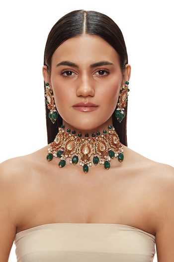 Raabta By Rahul Green Ketak Embellished Choker And Necklace Set Online at Aza Fashions Raabta By Rahul_Green Ketak Embellished Choker And Necklace Set _Online_at_Aza_Fashions