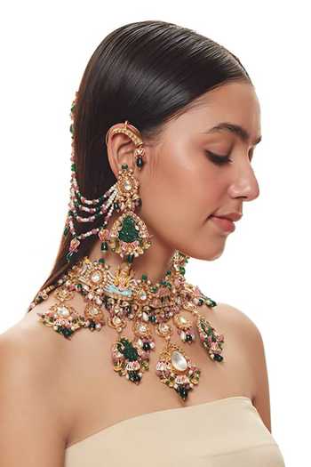 Shop Raabta By Rahul Pink Srinika Embellished Necklace Set Online at Aza Fashions Shop_Raabta By Rahul_Pink Srinika Embellished Necklace Set _Online_at_Aza_Fashions