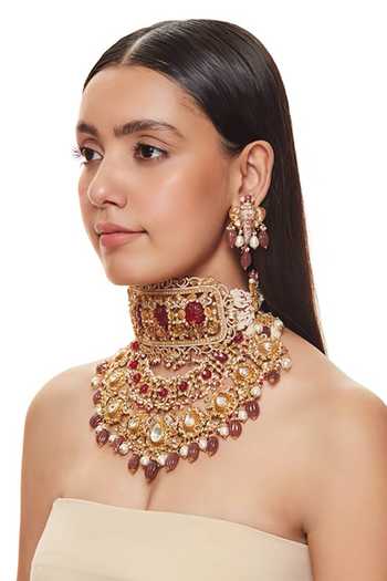 Raabta By Rahul Pink Raihaan Aadh Embellished Necklace Set Online at Aza Fashions Raabta By Rahul_Pink Raihaan Aadh Embellished Necklace Set _Online_at_Aza_Fashions