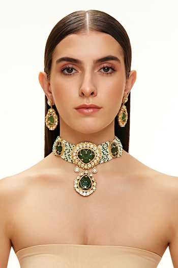 Raabta By Rahul Gold Plated Miheer Panna Embellished Choker Set Online at Aza Fashions Raabta By Rahul_Gold Plated Miheer Panna Embellished Choker Set _Online_at_Aza_Fashions
