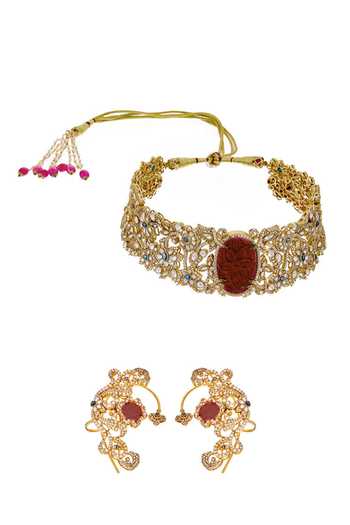 Raabta By Rahul Scarlet Bloom Choker With Pair Of Earcuffs 