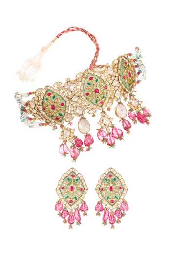 Shop Raabta By Rahul Pink Ruhaniya Embellished Choker Set at Aza Fashions Shop_Raabta By Rahul_Pink Ruhaniya Embellished Choker Set _at_Aza_Fashions