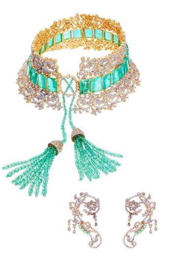 Shop Raabta By Rahul Green Heavens Disguise Choker Set at Aza Fashions Shop_Raabta By Rahul_Green Heavens Disguise Choker Set _at_Aza_Fashions