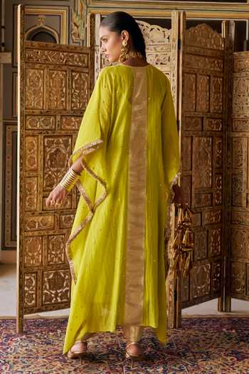 Preevin Chanderi Silk Embroidered Kaftan & Pant Set