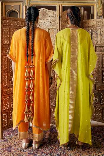 Buy Preevin Green Organza, Chanderi Silk Round Neck Embroidered Kaftan And Pant Set Online at Aza Fashions Buy_Preevin_Green Organza, Chanderi Silk Round Neck Embroidered Kaftan And Pant Set _Online_at_Aza_Fashions