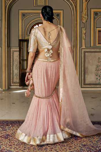 Preevin Vintage Blush Fish Cut Lehenga Set