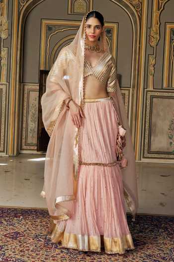 Preevin Vintage Blush Fish Cut Lehenga Set