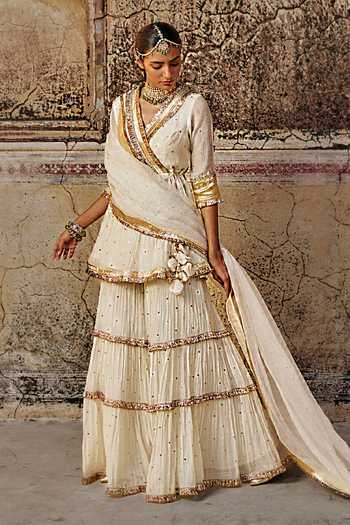 Preevin Chanderi Silk Embroidered Peplum Kurta Set