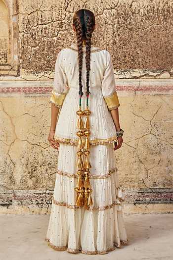Preevin Chanderi Silk Embroidered Peplum Kurta Set