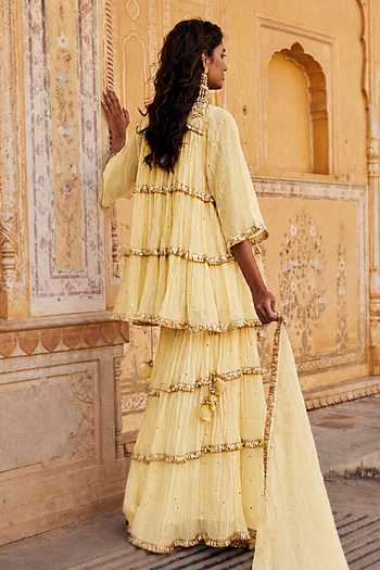 Preevin Embroidered Peplum Kurta Sharara Set