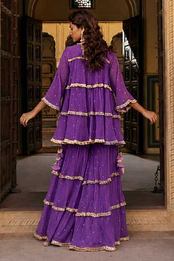 Preevin Tiered Peplum Kurta Sharara Set