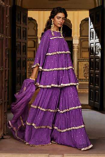 Preevin Tiered Peplum Kurta Sharara Set