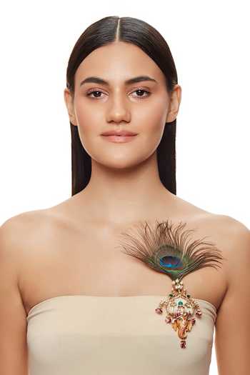 Raabta By Rahul Pink Vinayak Mor Pankh Brooch Online at Aza Fashions Raabta By Rahul_Pink Vinayak Mor Pankh Brooch _Online_at_Aza_Fashions