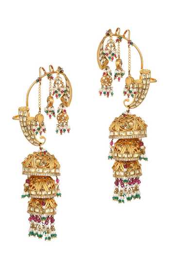 Shop Raabta By Rahul Pink Shringar Shehnai Cuff Jhumka Earrings at Aza Fashions Shop_Raabta By Rahul_Pink Shringar Shehnai Cuff Jhumka Earrings _at_Aza_Fashions
