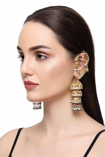 Buy Raabta By Rahul Pink Shringar Shehnai Cuff Jhumka Earrings at Aza Fashions Buy_Raabta By Rahul_Pink Shringar Shehnai Cuff Jhumka Earrings _at_Aza_Fashions