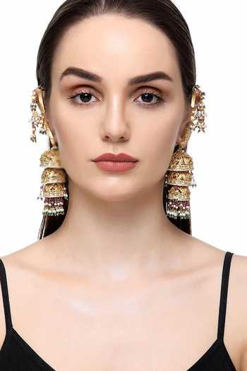 Raabta By Rahul Pink Shringar Shehnai Cuff Jhumka Earrings Online at Aza Fashions Raabta By Rahul_Pink Shringar Shehnai Cuff Jhumka Earrings _Online_at_Aza_Fashions