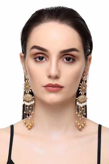 Raabta By Rahul_Gold Plated Mahtab Long Detachable Earrings _Online_at_Aza_Fashions