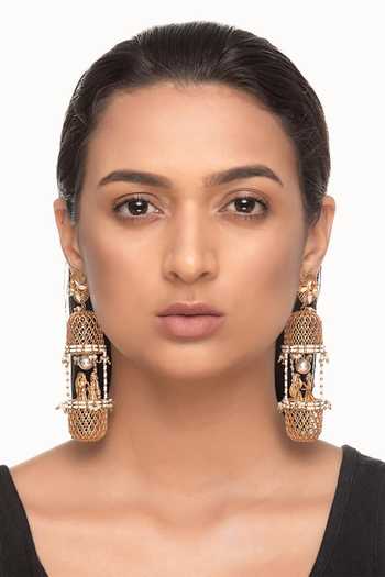 Raabta By Rahul_Gold Plated Mahrukh Double Jhumki Earrings _Online_at_Aza_Fashions