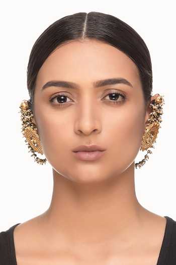Raabta By Rahul_Green Indulekha Kalash Earrings With Ear Chains _Online_at_Aza_Fashions