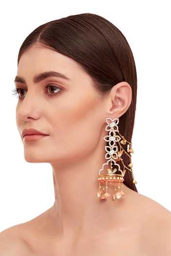 Raabta By Rahul 3 Flower Earrings With Bird Ear Chains 