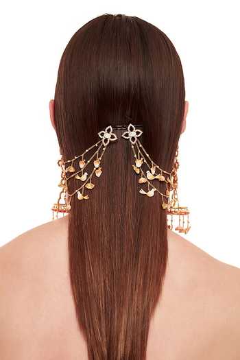Shop Raabta By Rahul Blue 3 Flower Earrings With Bird Ear Chains Online at Aza Fashions Shop_Raabta By Rahul_Blue 3 Flower Earrings With Bird Ear Chains _Online_at_Aza_Fashions