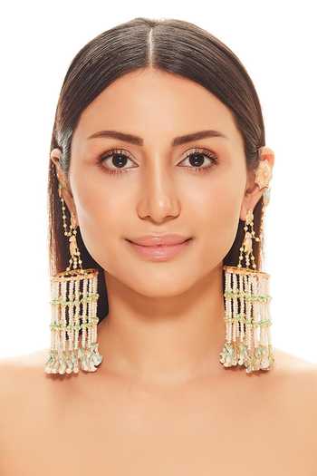 Raabta By Rahul Gold Plated Bella Jhumka Earrings With Ear Covers Online at Aza Fashions Raabta By Rahul_Gold Plated Bella Jhumka Earrings With Ear Covers _Online_at_Aza_Fashions